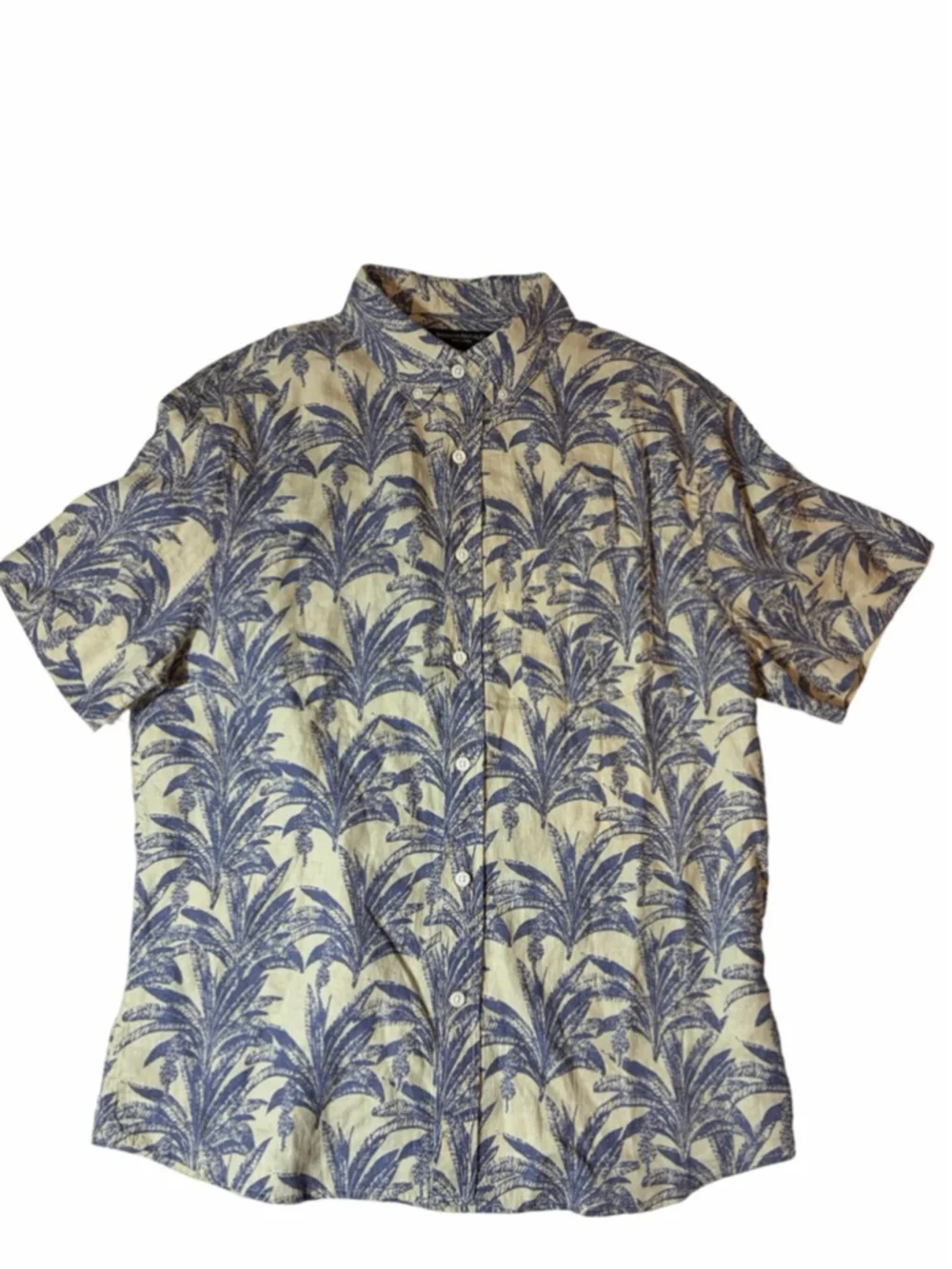 Banana Republic 100% Linen Palm Print Hawaiian Button Shirt Mens M